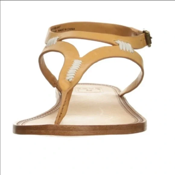 Frye Ruth Whipstitch Flat Brown Leather Sandal - Picture 3 of 11